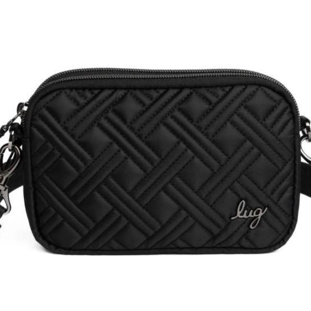 lug Quilted Black Cosmetic Case with Woven Stitching